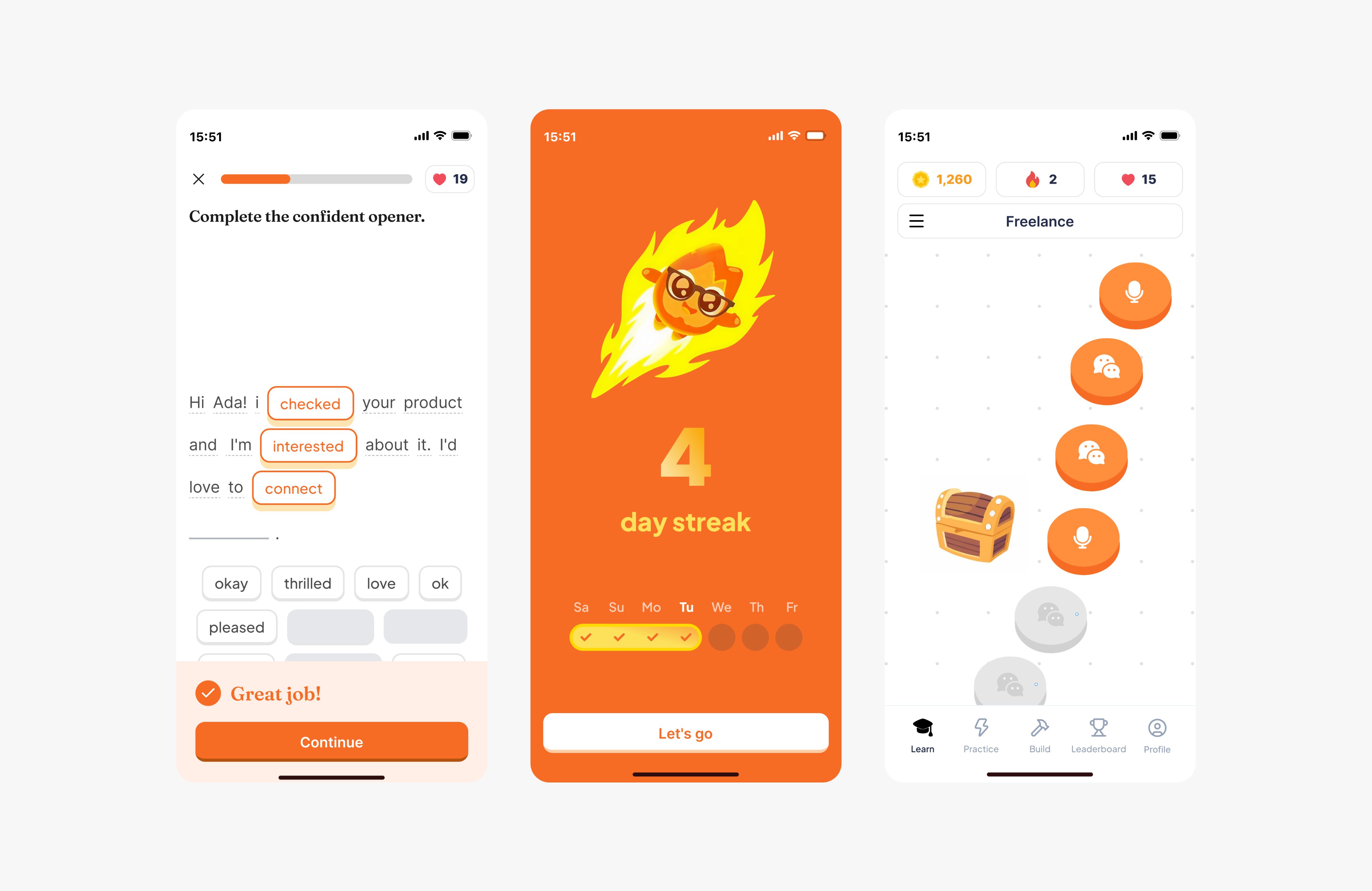 Language learning app UI